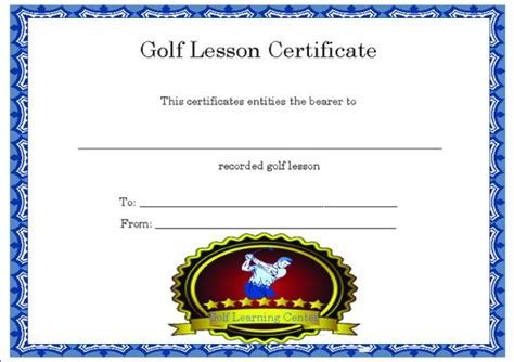 Golf Lesson Certificate Template